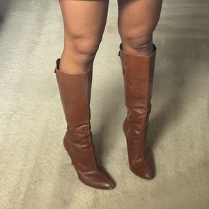 Christin Michaels brown leather heeled boots
